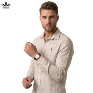 پیراهن آستین بلند کتان راه‌ راه POLO کد 3607