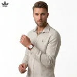 پیراهن آستین بلند کتان راه‌ راه POLO کد 3607 رنگ سدری